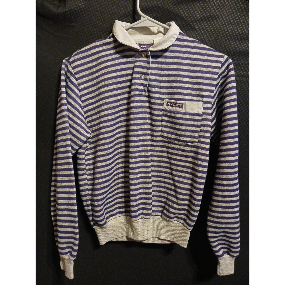 80s Vintage PIBA SPORTS Cotton Med Long Sleeve Sweatshirt Style Collared A25